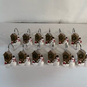 Set Of 12 Snowman Winter Christmas Shower Curtain Hooks Novelty Resin